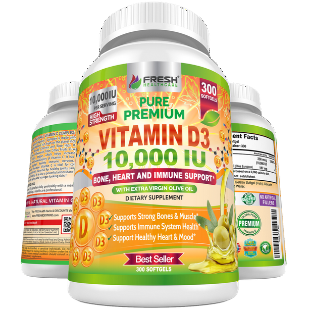 Premium Vitamin D3 10000 IU (250mcg) Infused with Extra Virgin Olive