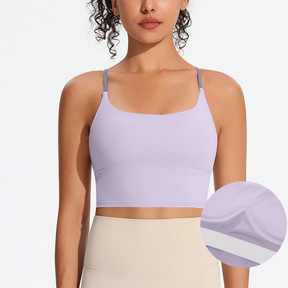 PFRNLF Crop Tank Tops for Women Spaghetti Straps Racerback Padded Yoga Workout Longline Sports Camisole