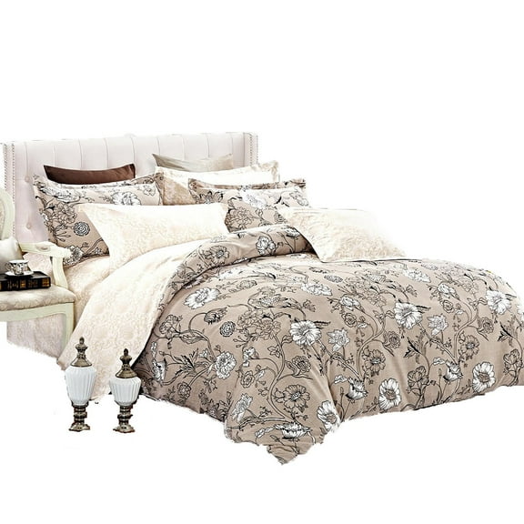 Swanson Beddings Brown Floral 3-Piece Duvet Bedding Set: Duvet Cover and Two Pillow Shams (King)