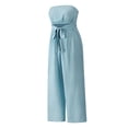 thumbnail image 4 of Qiylii Women's Sexy Strapless Jumpsuit Solid Color Off Shoulder Tube Top Belted Wide Leg Jumpsuit One Piece Romper Overalls, 4 of 7