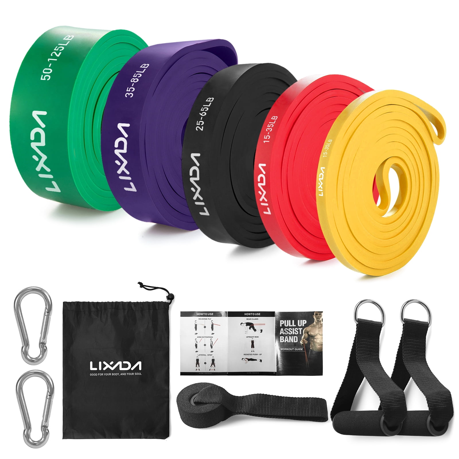 Lixada Pull Up Assistance Bands - Set of 5 Resistance Heavy Duty Workout Exercise Stretch Fitness Bands Assist Set for Body, Instruction Guide and Carry Bag Included