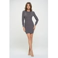 thumbnail image 5 of Women's Long Sleeve Mini Cocktail Bodycon Dress, Stretchy Ribbed Knit, Round Neck(Gray Dark Small Size), 5 of 6
