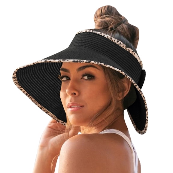 ZHENHONG Sun Hats for Women Summer Fashion Beach Holiday Sun Hat Floppy Straw Hat Casual Solid Color Headwear Black