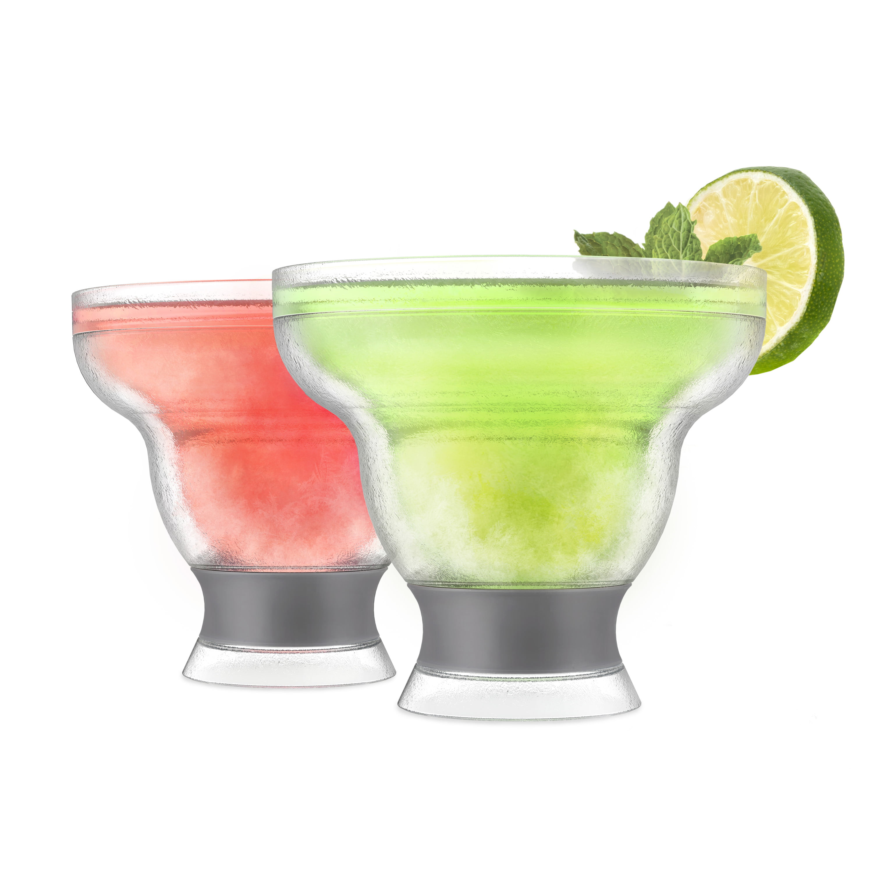Green Freeze Margarita Cooling Cups Set of 2 Freezer Gel Chiller Double Wall Plastic Frozen Cocktail Glass 
