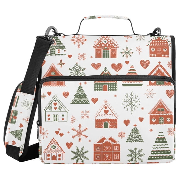 FORMRS Zipper Binder with Shoulder Strap 2-inch Ring 500 Sheet Capacity File Bag, Red Nordic Christmas