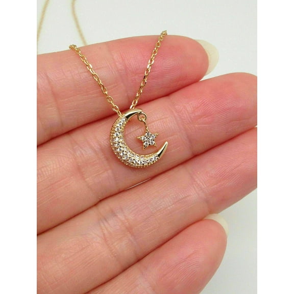 Elegant Gift 1Ct Round Cut Diamond Pendant Necklace Moon Shape 14k Yellow Gold Plated 925 Silver