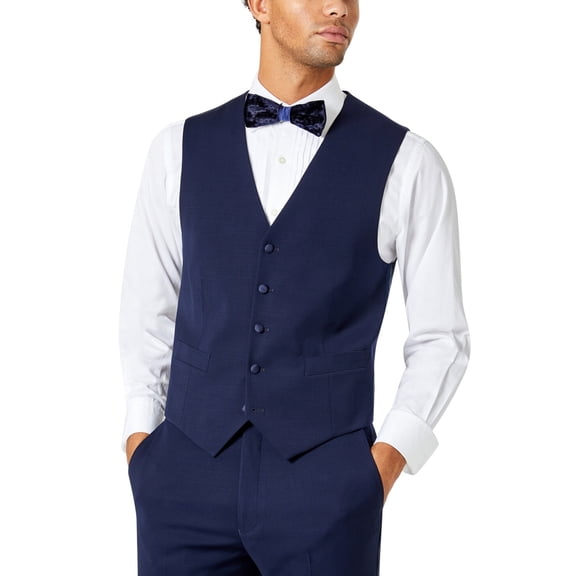 Tommy Hilfiger Mens Modern fit Button-Up Tuxedo Suit Vest XL Blue Stretch Wool