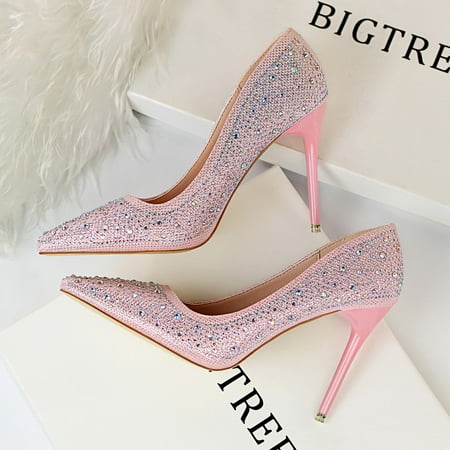 

Women‘s Rhinestone Decor High Heels Glitter Pointed Toe Slip On Stiletto Heels Wedding & Dress Shoes