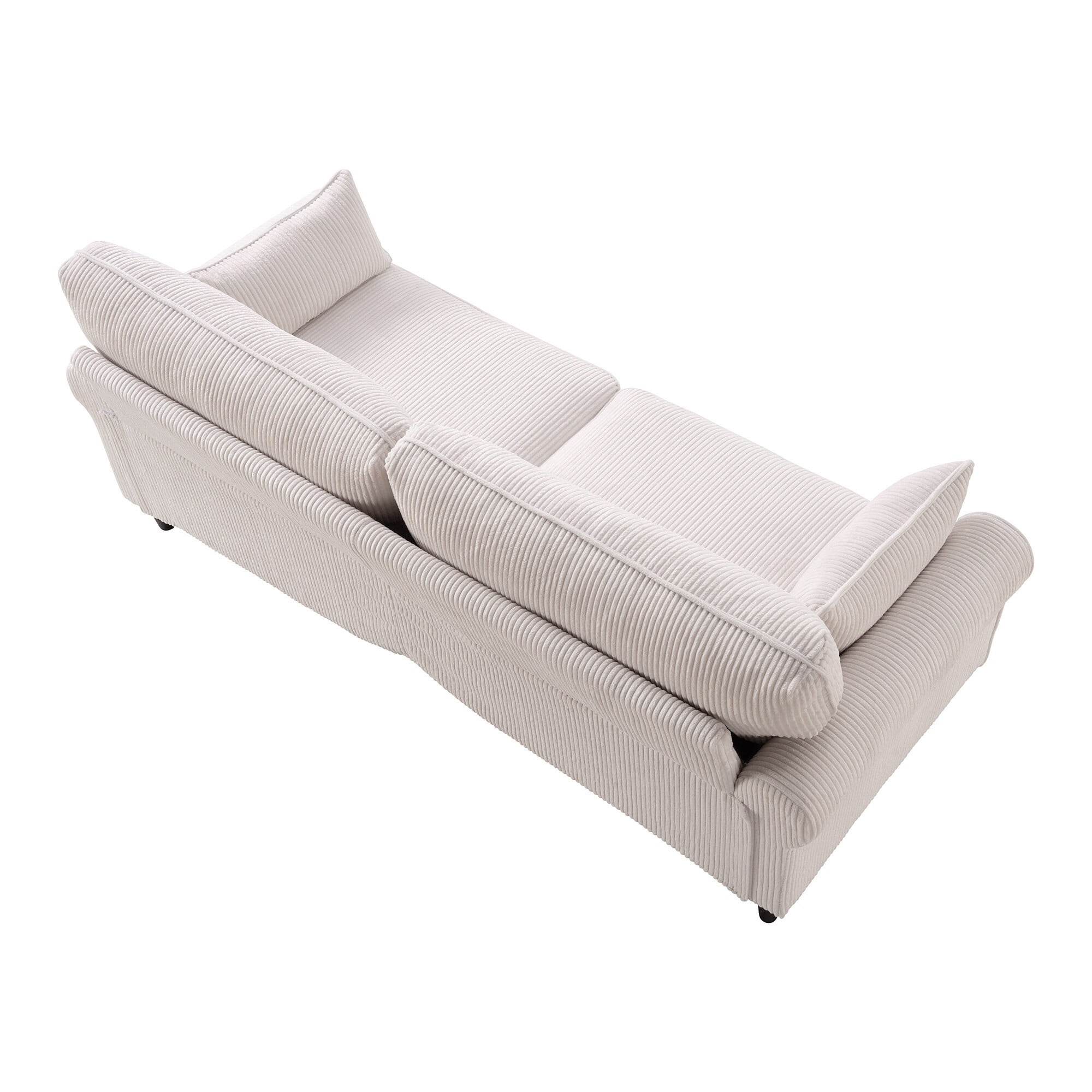 DEALTOPS 81" Corduroy Loveseat, Modern 2-Seater Sofa with Rolled Arms, Iron & Wood Frame, Creamy Beige