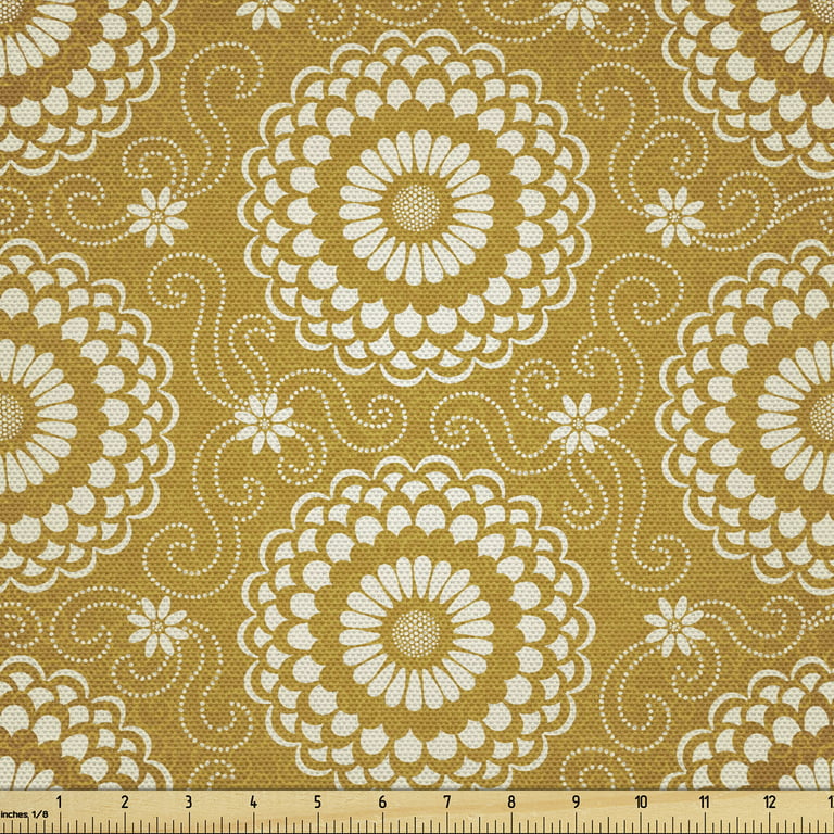 Antique Oriental Fabric by the Yard, Repeating Peony Flower Curvy