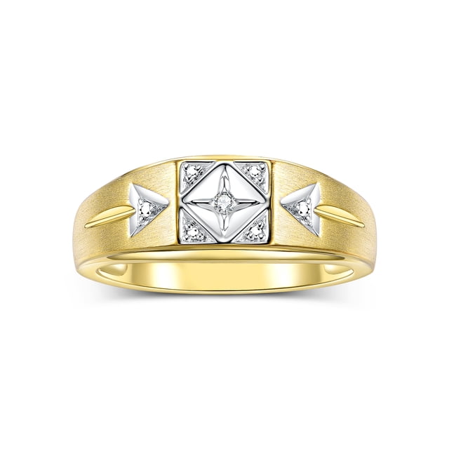 RYLOS Yellow Gold Plated Silver Designer Men's Ring embellished with exquisite Diamonds. Explore our exclusive collection of Men's Silver Rings, Size 10
