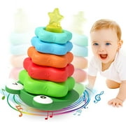 Stack Colorful Ring Infant Baby Stacking Toy for 1 Year Old with ABS Frog Base, Ideal Teaching Gift to Toddlers Girls & Boys