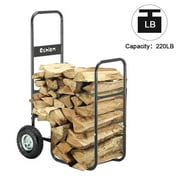 Firewood Cart 220LBS with Large Wheels, Fireplace Log Rolling Caddy Hauler, Wood Mover Outdoor Indoor Storage Holder Rack - Black Steel Rolling Wood Carrier