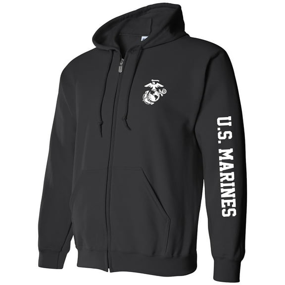 U.S. Marines White Sleeve Print Full-Zip Hooded Sweatshirt