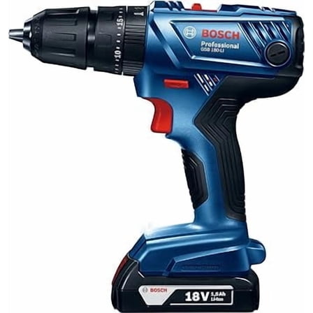 Bosch Professional GSB 180-LI, 18V Cordless Impact Drill Driver, 1.5/ 13 mm with 2 x 2Ah Li Batteries, 1 x GAL 18V-20 Charger & Carrying Case