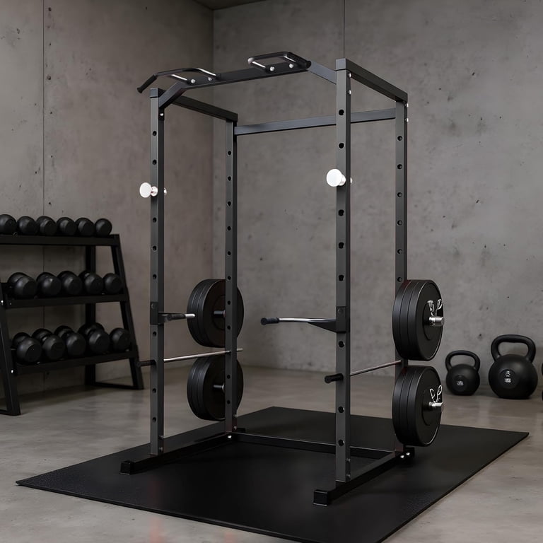 BLUEIAN Power Cage Squat Rack 1800 LBS - Home Gym Power Rack With Pull-Up Bar, J-Hooks, Dip Bars