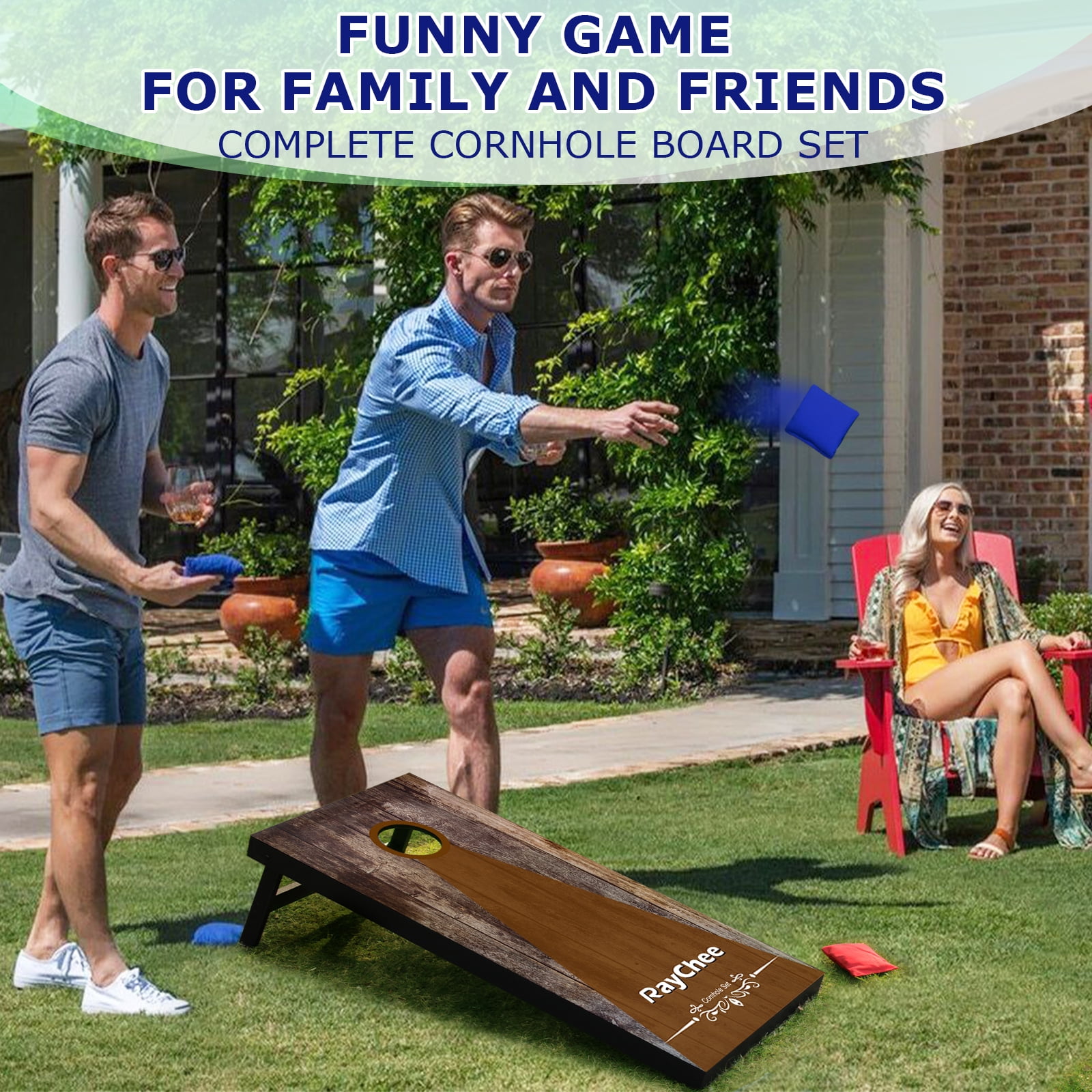 RayChee 4'x 2'Cornhole Board Set, Corn Holes Outdoor Game Cornhole Boards Regulation Size 8 Bean Bags Toss for Adults Family Lawn Beach