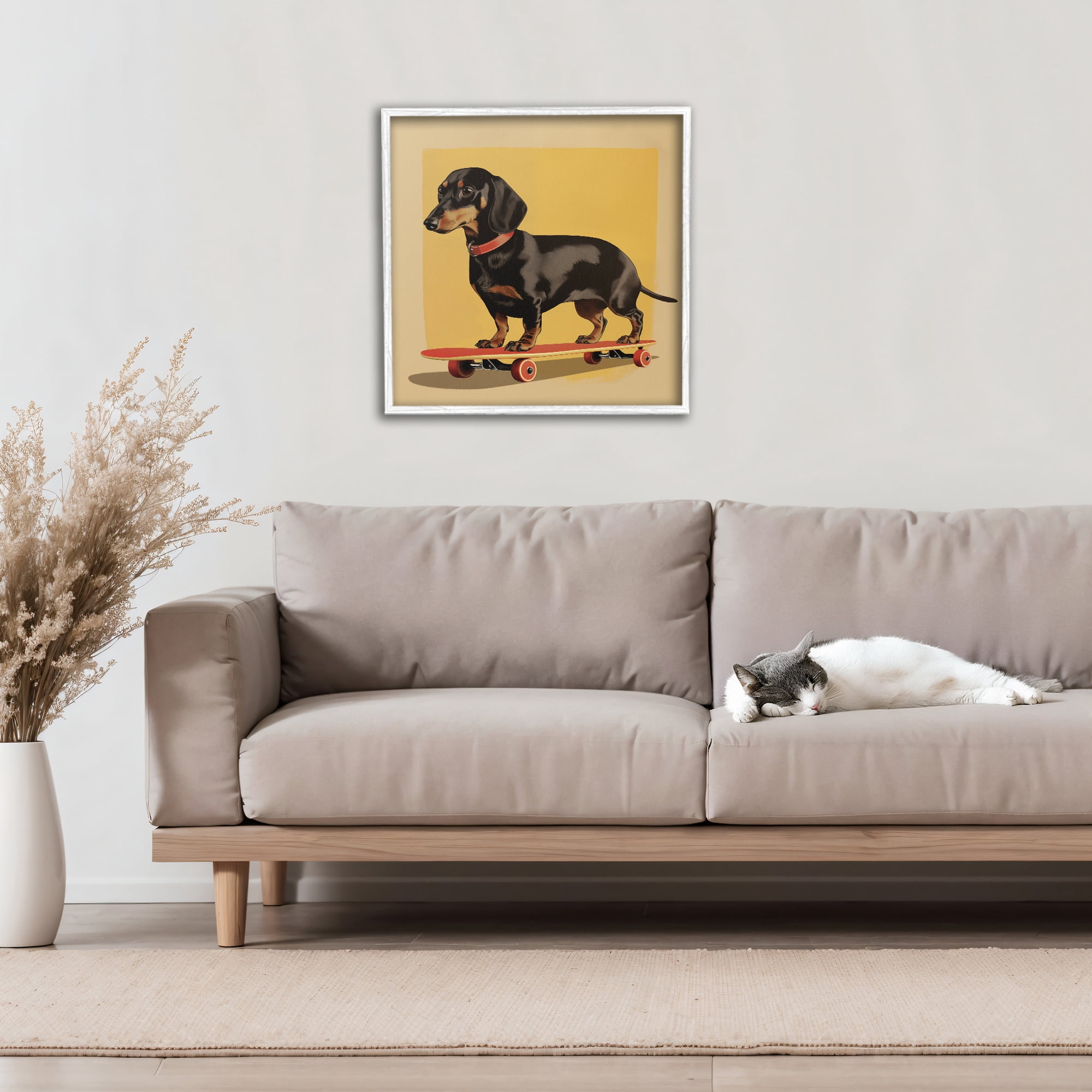 Stupell Industries Dachshund on Red Skateboard White Framed Giclee Art, design by Andreas Magnusson