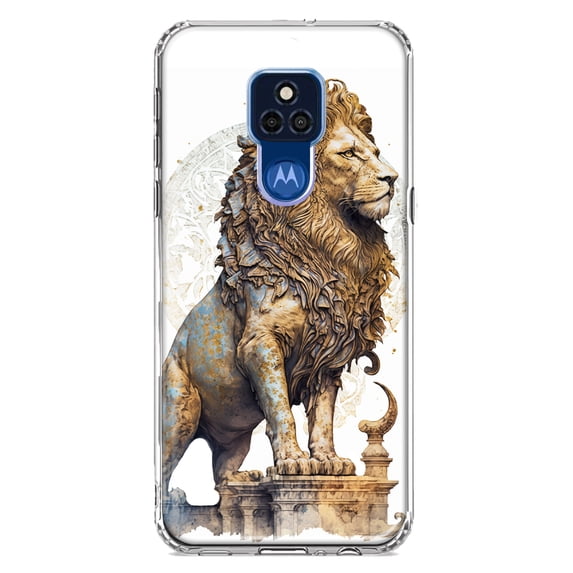 MUNDAZE Motorola Moto G Play 2021 Ancient Lion Sculpture Shockproof Clear Hybrid Protective Phone Case Cover