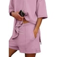 thumbnail image 2 of YATELLE Womens Shorts Sets 2 Piece Outfits Summer 2025 Half Sleeve Crew Neck Cotton Lounge Sets Matching Clothing, 2 of 6