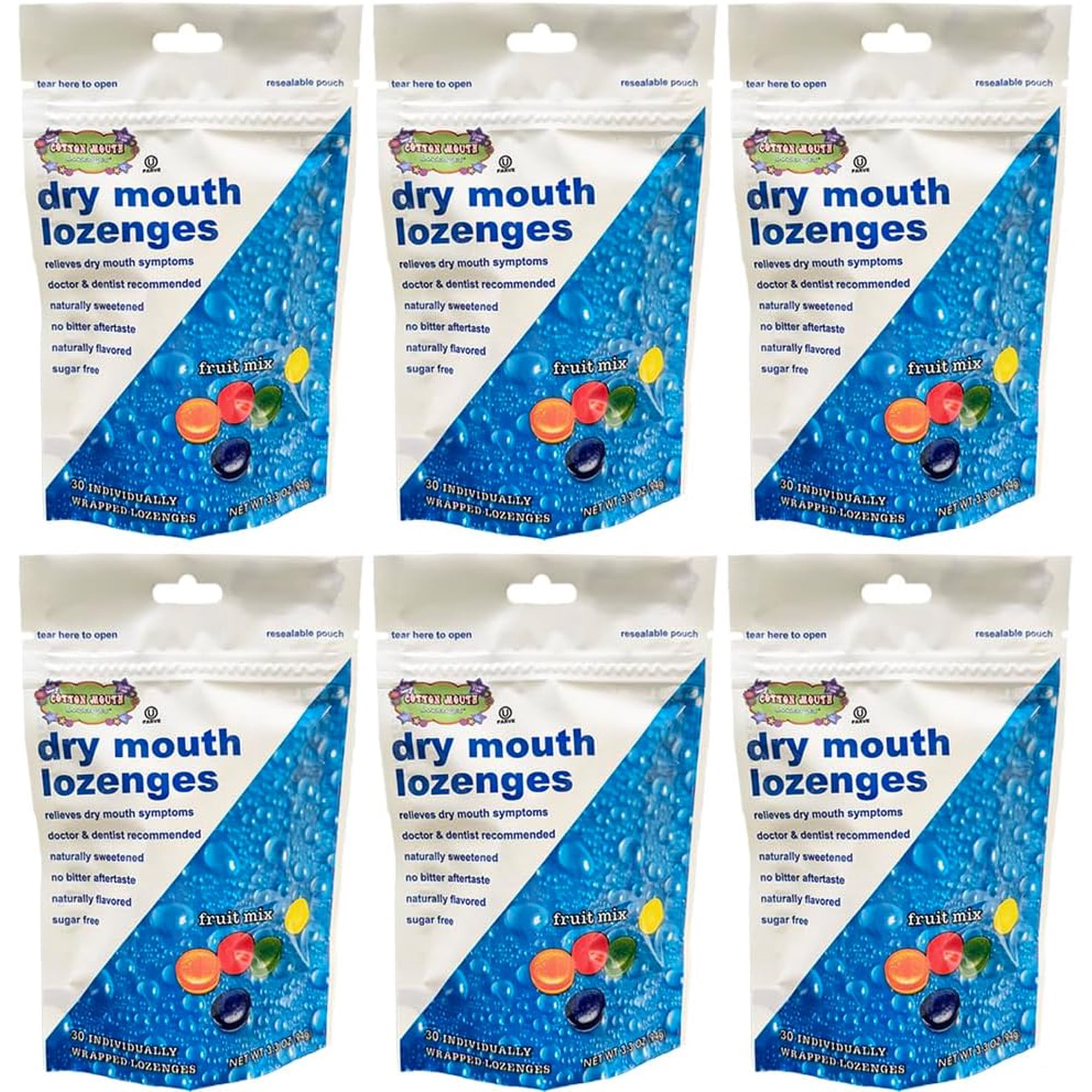 Cotton Mouth Lozenges Dry Mouth Relief Fruit Mix 3.3oz Bag (6 Bags)
