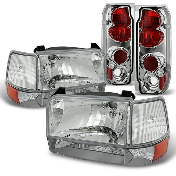 AKKON - For 1992-1996 Ford F150 F250 F350 Chrome Clear Headlights Corner Bumper Lamps Tail Brake Lights