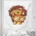 thumbnail image 1 of Hedgehog Tapestry, Hedgehog Holding Mushroom with a Basket of Autumn Foods Animal Fun Cartoon, Fabric Wall Hanging Decor for Bedroom Living Room Dorm, 5 Sizes, Pale Caramel Brown, by Ambesonne, 1 of 1