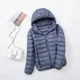 thumbnail image 1 of Chaqueta de plumón de pato para mujer, abrigo corto ajustado con capucha, color blanco cálido, talla grande 5XL, 6XL, 7XL, otoño e invierno, 2023, 1 of 5