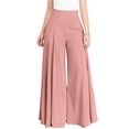 thumbnail image 3 of Womens Front Pleated Skirt Wide Leg Palazzo Pants High Waist Smooth Drapey Plus Size Pants Flowy Loose Fit Office Work Casual Pants , #03 Pink, 4XL, 3 of 5
