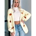 thumbnail image 4 of Suéter con Bordado de Calabaza para Mujer, Cuello en V, Holgado, Informal, de Punto, , para las Fiestas. Amarillo XL, 4 of 8