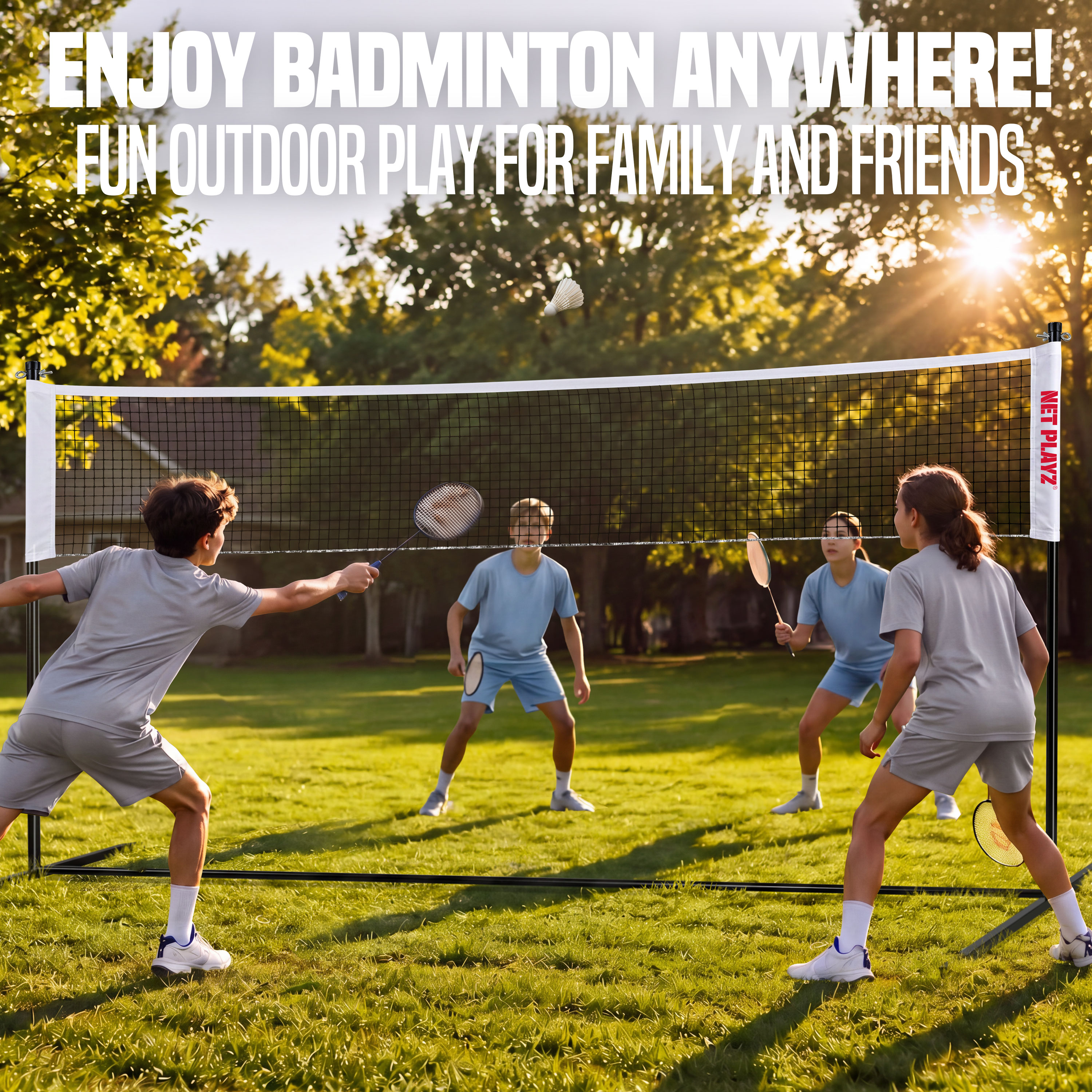 Net Playz 12ft Adjustable Badminton Net, Multi-Sport for Backyard Outdoor Play with Bag