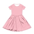 thumbnail image 3 of OIOLOYJM Girls Summer Short Sleeve Dress Cute Flowy Swing Hem Pocket A Line Dress Basic Lightweight Birthday Party Dresses Pink 7-8 Year, 3 of 4