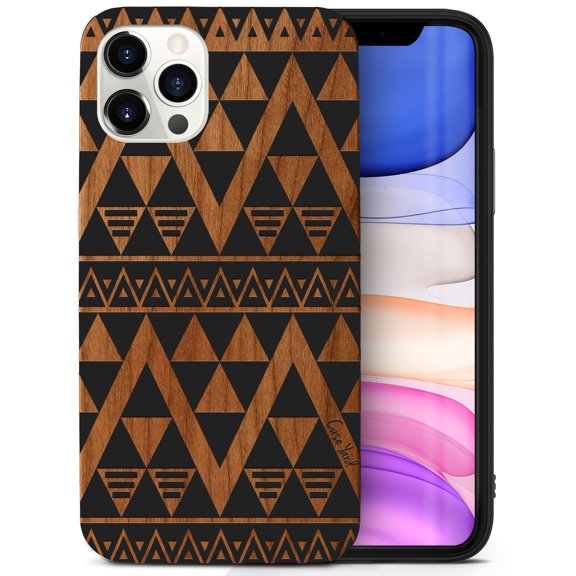 Case Yard Wood Case for iPhone12-ProMax Soft TPU Silicone cover Slim Fit Shockproof Wood Protective Phone Cover for Girls Boys Men and Women Supports Wireless Charging Negative Triangle Pattern Design