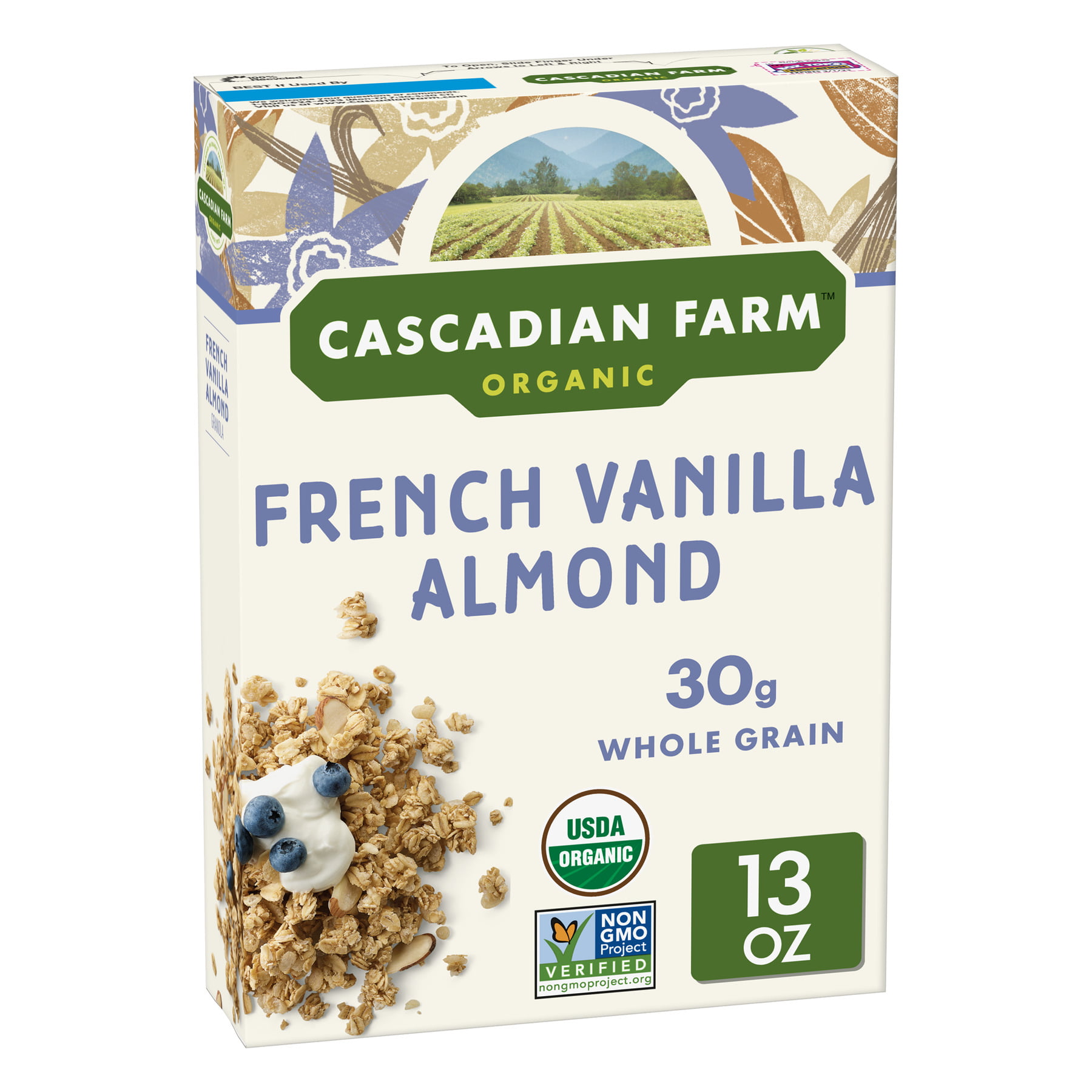 Миндаль 13. Французские хлопья. Cascadian Farm Blueberry Vanilla Granola.