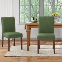 EOP Modern Upholstered Parsons Dining Chairs Set of 2, Line Fabric Farmhouse Kitchen Chairs, High-Back Dining Side Chairs with Solid Wood Legs for Dinner, Restaurant, Green