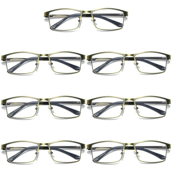 7 PK Brass Metal Frame Mens Reading Glasses Spring Hinge Blue Light Blocking Readers  0.75