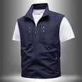 thumbnail image 2 of HOOMEUMY Mens Cargo Vest Classic Solid Coat Standing Collar Jacket Pocket Design Casual Workout Sleeveless Clothes Fashion 2025 Trendy Blue M, 2 of 9