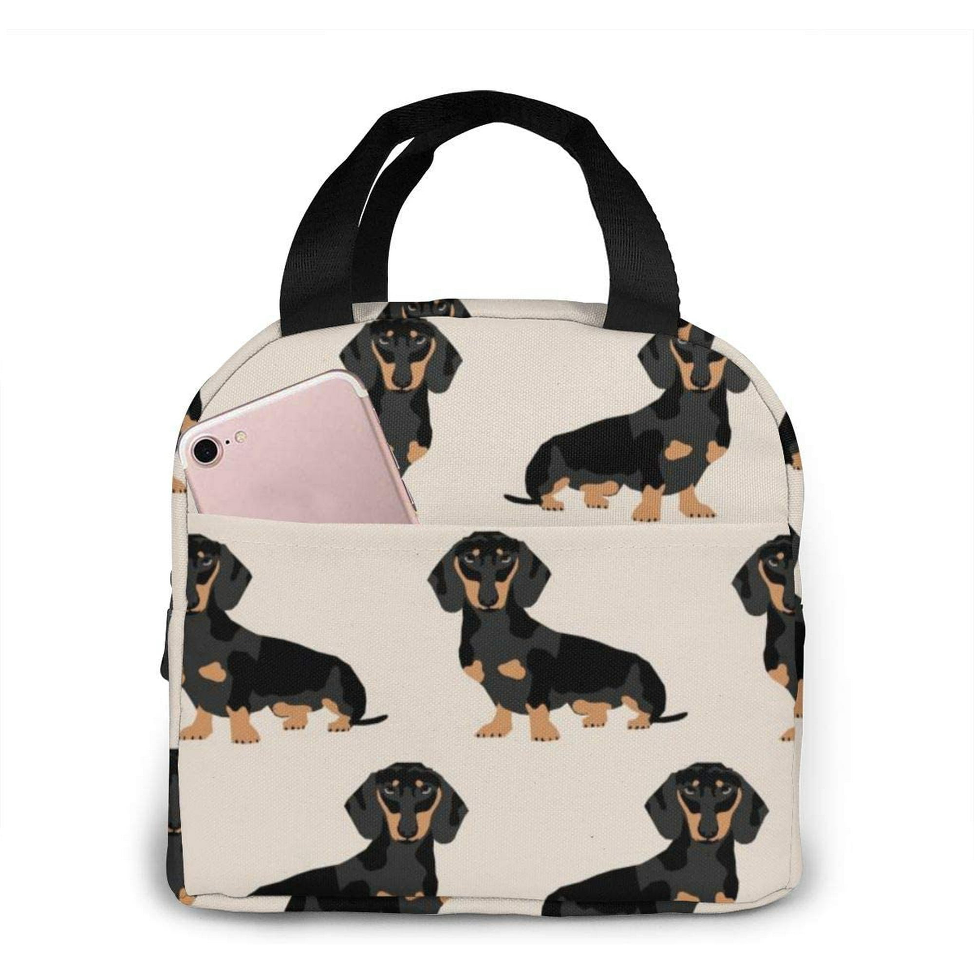 Doxie Dachshund Weiner Dog Pet Dogs Lunch Bag Reusable Insulated Cooler Tote Box with Front Pocket Zipper Closure for Woman Man Work Pinic Or Travel