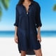 thumbnail image 5 of Mujeres Bikini Encubrimientos Tela antiarrugas dos bolsillos hebilla oculta playa blusa bikini chaqueta camisa traje de baño cardigan mujer Ygjytge para Mujer Azul T S, 5 of 6