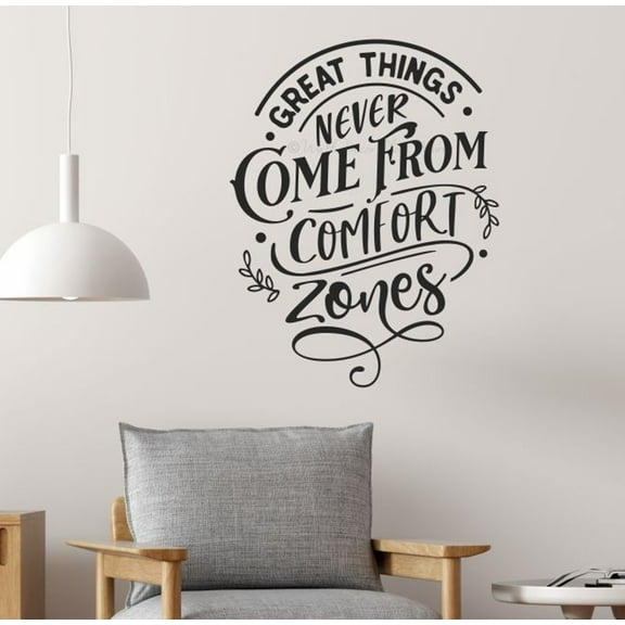 Positive Quotes Wall Decor Stickers Great Things Never Come From Comfort Zones - Inspirational Wall Decal - Removable Motivational Wall Quotes - Word Sayings for Bedroom Gym Office, 23x18-Inch, Black