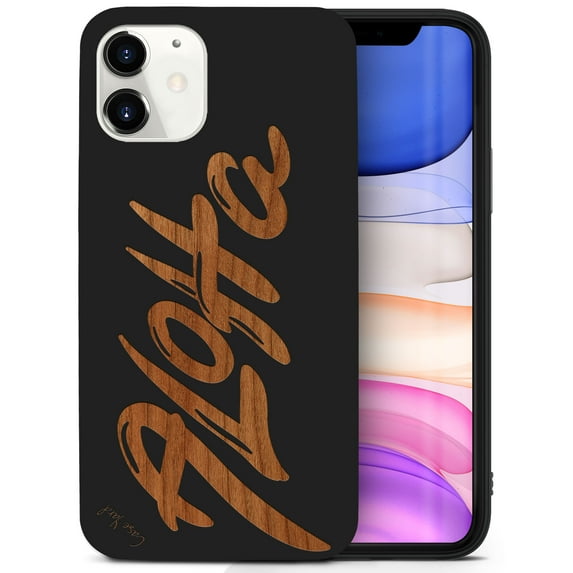 Case Yard Wooden Case for iPhone-12-Mini Soft TPU Silicone cover Slim Fit Shockproof Wood Protective Phone Cover for Girls Boys Men and Women Supports Wireless Charging Aloha Design