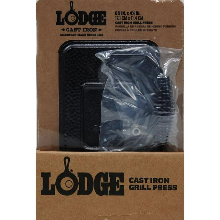 Lodge LGP3 Pre-Seasoned Rectangular Cast-Iron Grill Press, Black