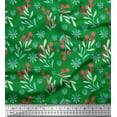 thumbnail image 1 of Soimoi Green Viscose Chiffon Fabric Snowflake & Red Berries Fruits Print Fabric by Yard 42 Inch Wide, 1 of 3