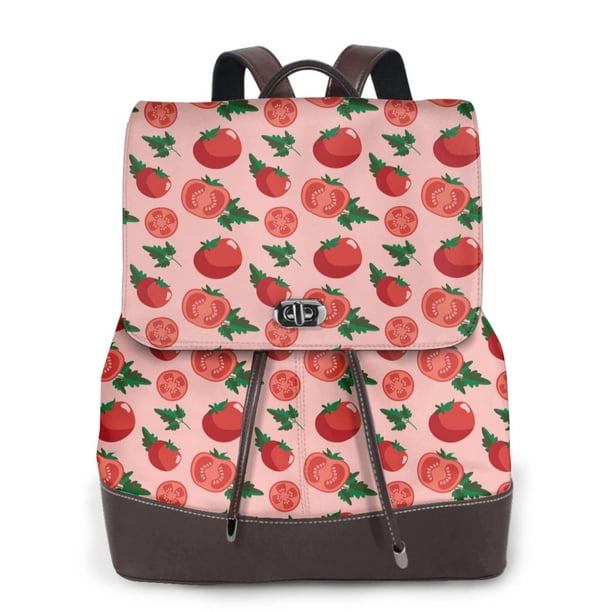 Disketp Tomatoes Mochila de Cuero para Mujer, Bolso de Espalda Antirrobo con Estilo para Viaje, Trabajo y Uso Diario