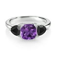 thumbnail image 2 of Gem Stone King 925 Sterling Silver Purple Amethyst and Black Onyx 3 Stone Engagement Ring for Women (2.12 Cttw, Gemstone February Birthstone, Available in Size 5, 6, 7, 8, 9), 2 of 3