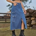 thumbnail image 6 of JNGSA Women's Summer/Fall Denim Skirt with Pocket Casual High Waist Mid Length Skirt Cargo A-Line Jean Skirt Blue, 6 of 8