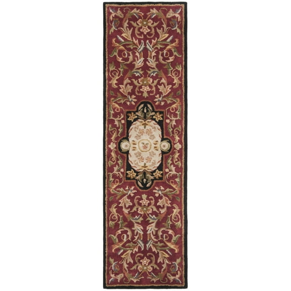 SAFAVIEH Classic Kirsteen Floral Bordered Wool Runner Rug, Red/Black, 2'3" x 10'