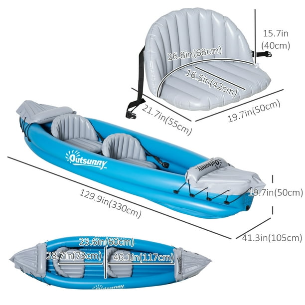 Outsunny 2-Person Inflatable Kayak, Inflatable Boat, Inflatable Canoe Set with Air Pump, Aluminum Oars, Blue