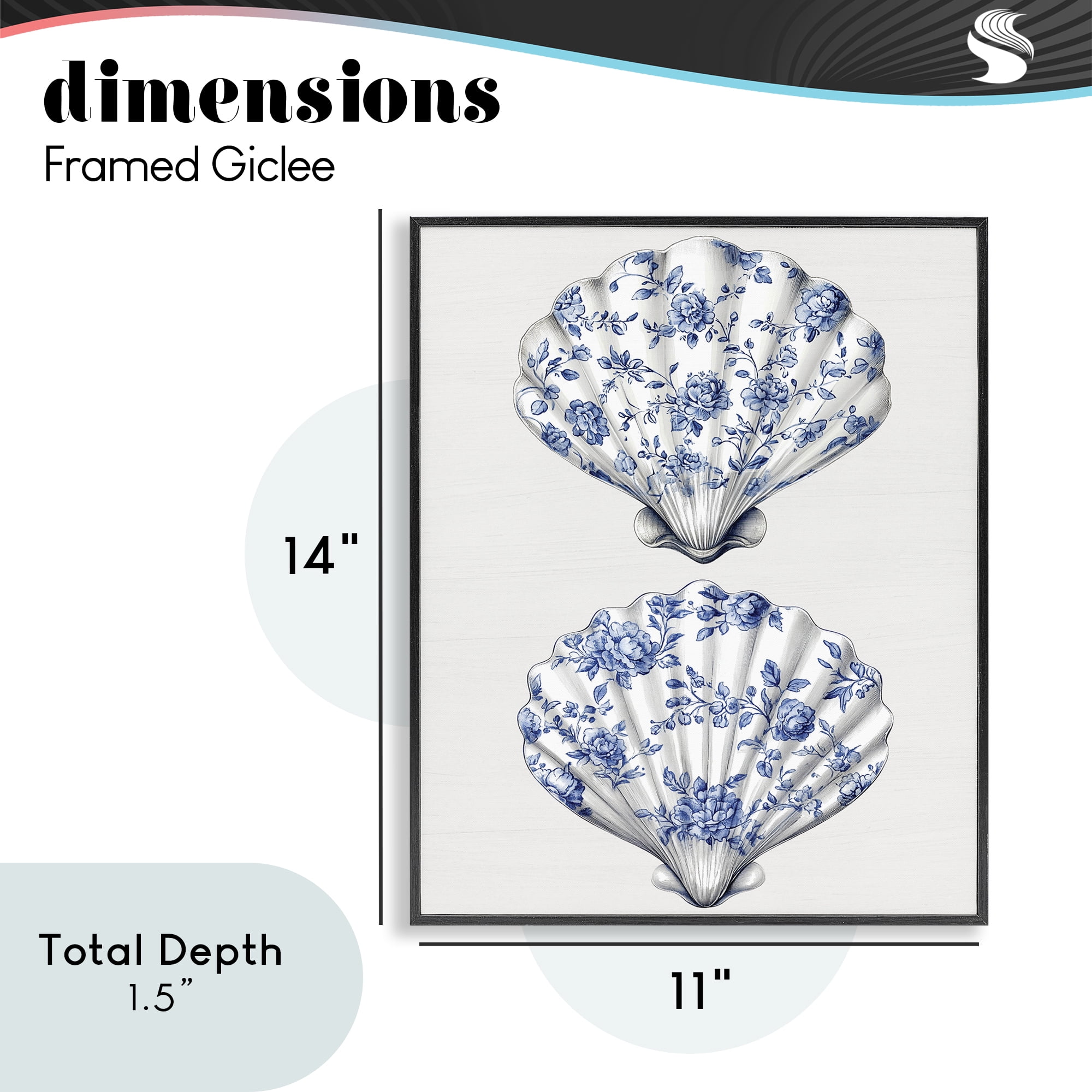 Delicate Toile Seashells Black Framed Giclee Art, design by Lettered and Lined