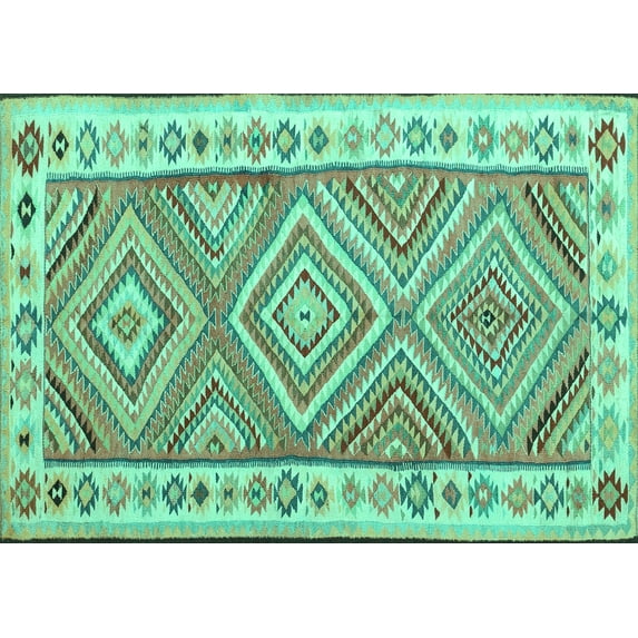 Ahgly Company Machine Washable Indoor Rectangle Southwestern Turquoise Blue Country Area Rugs, 2' x 5'